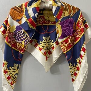 Navy, Purple & Gold Fish-Print Silk Scarf